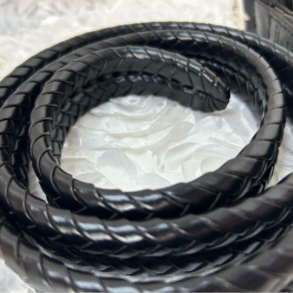 Fossil Black‎ Leather Basket Weave Belt Silvertone Metal Buckle - Picture 6 of 13